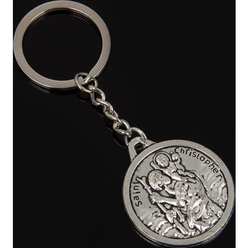 48 pieces / Religious St. Christopher Keychain, St. Christopher Cross Keychain, Mens and Womens Gift Jewelry Keychain alloy