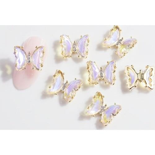 5 Pcs/Set Japanese Style Nail Art Butterfly Jewelry 3D Aurora Magic AB Shiny Crystal Butterfly Accessories DIY Nail Art Supplies