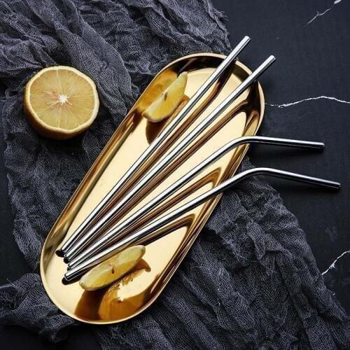 50Pcs 304 Stainless Steel Straws Reusable Straight Bent Metal Drinking Straw With Cleaner Brush Set Party Bar Accessory