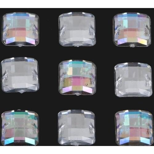 50pcs/lot White High quality Acrylic Rhinestones Two Hole Flat Acrylic Crystal Square Beads For DIY Craft Scrapbook Decoration