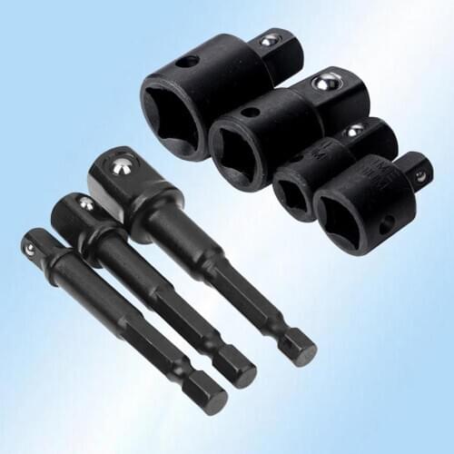 7Pcs Socket Adapter Bits Hex Drill Nut Driver Power Shank 1/4" 3/8" 1/2" Connecting Rod Head Extension Drill Bits Bar Wrench