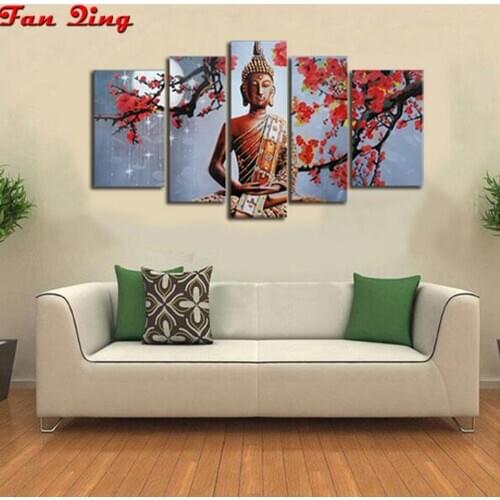Diamond Painting Buddha Plum Blossom Wall Sticker 5Pcs Picture Scenery 5D Full Round Drill Cross Stitch Home Decor Embroidery