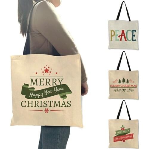B13115 Merry Christmas Wishes Print Shopping Tote Handbags Xmas Garland Pattern Women Lady Casual Shoulder Bags Large Capacity