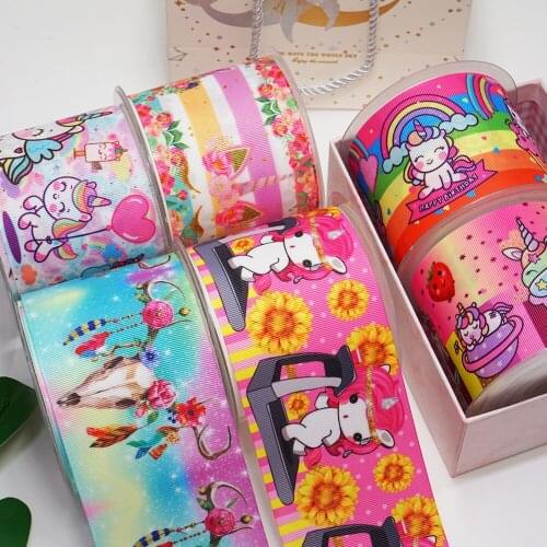 Free shipping 3 Inch 75 mm Cartoon Printed Grosgrain Ribbons for Bows Craft Suppliers 52451