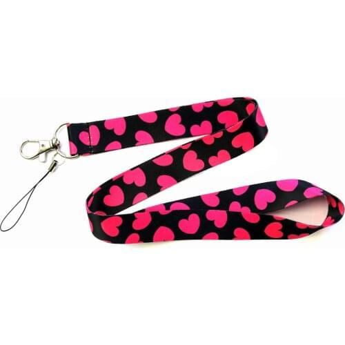 Free Shipping 30pcs Girls Pink Heart love Pattern Heart Pattern Neck Lanyard for Keys Heart-shaped Phone Badge Straps