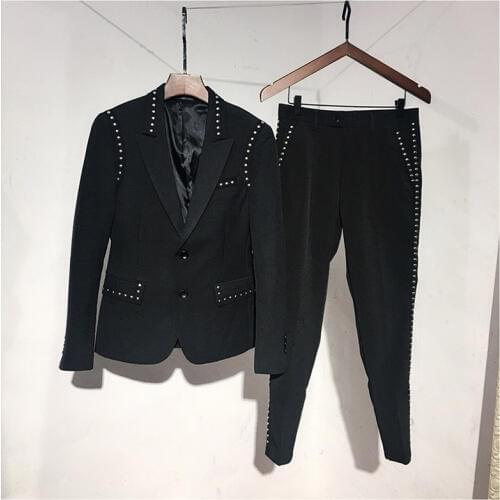 Freeship mens rivet beading black bar/club/fashion tuxedo jacket and pants /Asia size slim