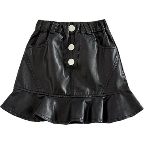 Baby Girl skirts 2021 kids Pu Leather Button Design Solid Color Skirts Spring Autumn Ruffles Girls Princess Skirts 2-7 years