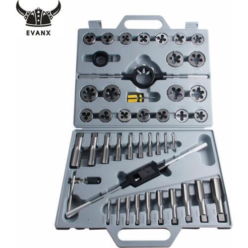 EVANX 45pcs/set Tap And Die Set Inch Screw Taps Holder Thread Plug Wrench Threading Hand Tools