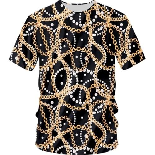 Baroque Style Golden Pearl Chain T-shirts New 3d Spring Summer Cool Casual Suitable Streetwear For Men/women Plus Size Top Shirt