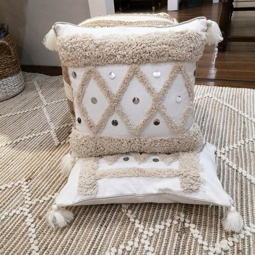 Tassel Sequins India Handmade Tufted Pillowcase Moroccan Style Custom Cushion Cover Model Backrest Chair Cushions