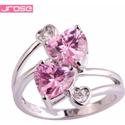 JROSE Bridal Fashion Wedding Heart Cut Pink & White CZ Silver Color Ring For Gift Size 6 7 8 9 10 Brand New Romantic Jewelry