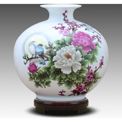1 x Jingdezhen Ceramic Flowers Vase Crafts With Base Modern Minimalist Ornament Spotter For Home Living Room Bedroom
