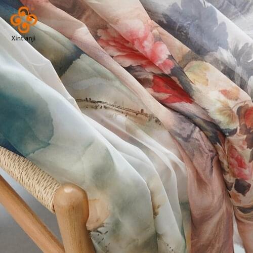 Thin Floral Green Chiffon Fabric Dress Sewing Material For Summer TJ8614