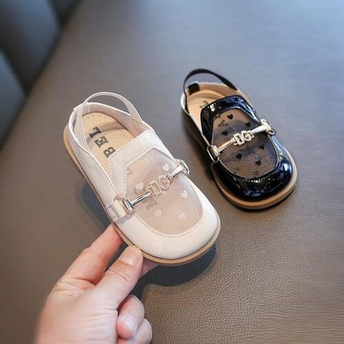 Leather Childrens Flat Shoes For Girls Summer New Mesh Hollowed Out Soft Sole Breathable British Style Boys' Single Shoe