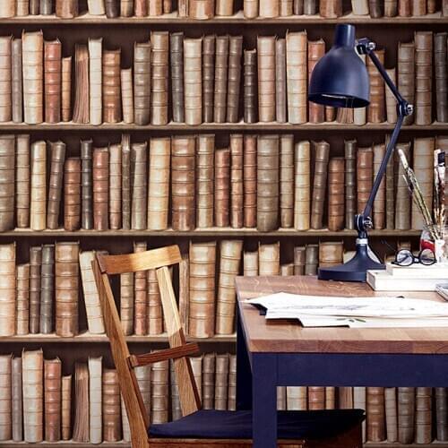 3D Creative Bookshelf Library Study American Retro European Wallpaper Cafe American TV Background Wall Wallpaper