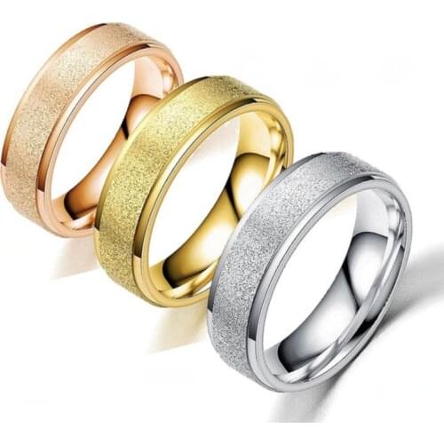 Fashion Trend Titanium Steel Couple Rings Vintage Frosted Rose Gold Wedding Ring for Women and Men Jewelry Gifts 6mm