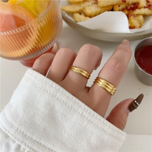 YUN RUO Simple 18k Gold Plated Multi-layer Ring Titanium Steel Fashion Personality Index Finger Men and Women Ring Korean Trendy