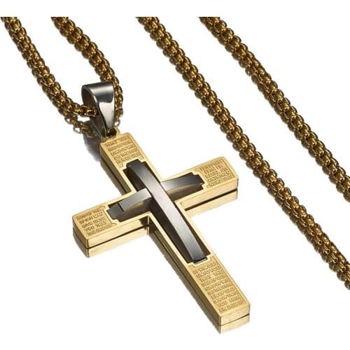 Gold Color Stainless Steel Cross pendant necklaces Men Hiphop/Rock fashion necklace male jewelry gifts Dropshipping