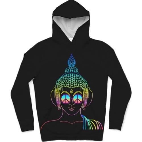 REAL American US SIZE Custom Peace Trippy Buddha Hippie 3D Sublimation print Hoodies with plus size 3XL 4XL 5XL 6XL