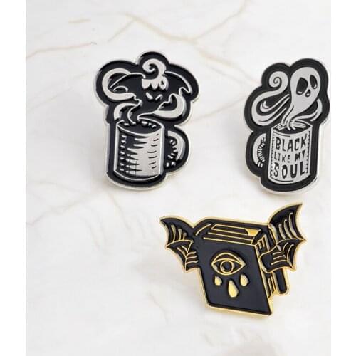 RNG Black evil eye Book Black as my soul coffee mug pin Mug funny coffee pins Punk Brooch For halloween gift