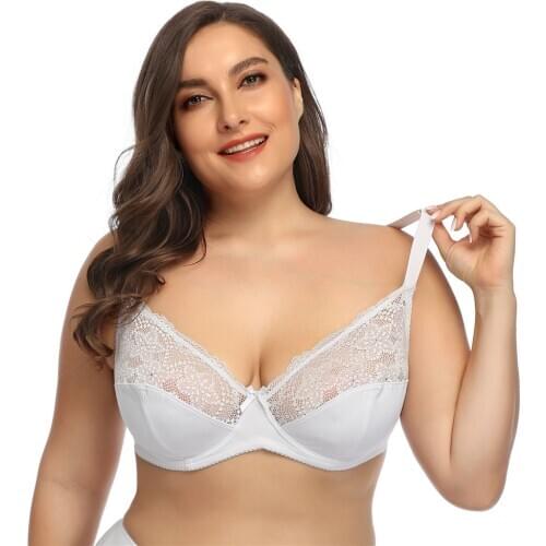 Sexy Bras Push Up Big Size Lace Bra Plus Size Lingerie Bralette Floral Ultra-thin Underwire Bra Large Cup 42E 44E 46E 48E 50E