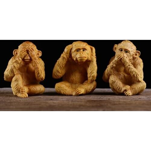 Boxwood 6cm Monkey Sculpture Don't Look Don't Listen Don't Say Monkeys Wood Animal Statue Home Decor