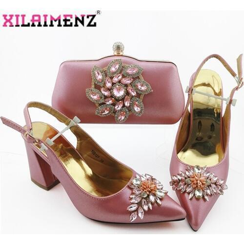 Pink Fashion Wedding Shoes and Bag to Match African Woman Shoes And Matching Bag Set Italian Style Pumps Sandals Set For Party