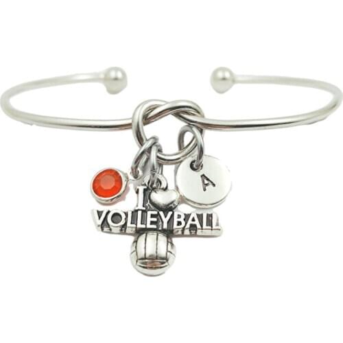 I Love Volleyball Beauty Creative Initial Letter Monogram Birthstone Adjustable Bracelet Fashion Jewelry Women Gift Pendant