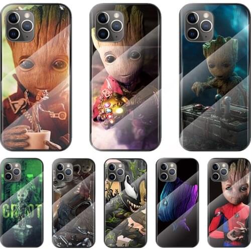 Cute Marvel Groot For Apple iPhone 12 11 8 7 6 6S XS XR SE X 2020 Pro Max Mini Plus Tempered Glass Cover Phone Case