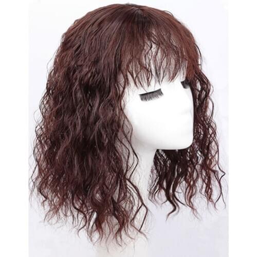 Machine Made Silk Base Hair Topper Hairpieces with Bangs for Women Wave Human Hair Clip in Crown Toppers for Thinning Hair