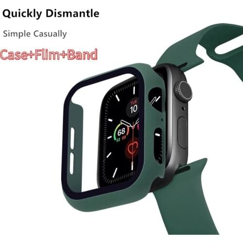 Screen Protector+Case+belt Accessories Bracelet For Apple Watch band 44mm 40mm 38mm 42mm iWatch series 6 5 4 3 SE Glass+Strap