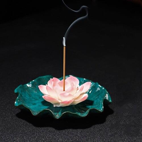 Incense Stick Holder Ceramic Lotus Burner Ash Catcher Tray Decorative Bowl for Citronella Sticks for Yoga Meditation