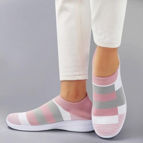 Big Size Summer Slip-ons Sneakers Sock Woman Sports Shoes for Women Running Sneakers Woman Sneakers Sport Pink White GMB-1751