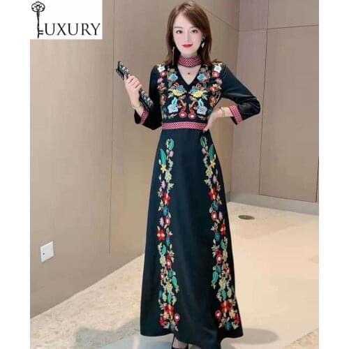 Quality New 2020 Top Spring Summer Evening Vestidos Special Occasion Women Luxurious Embroidery Long Sleeve Maxi Dress XL