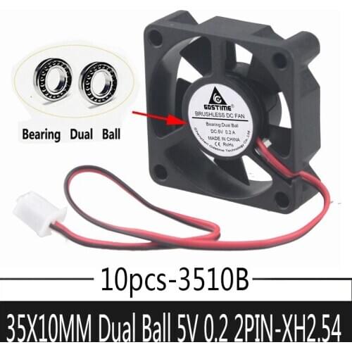 10Pcs Gdstime Ball Bearing DC 5V 2Pin Mini Cooling Brushless 3510 3D printer 35MM 35x35x10mm Small Cooler axial fan