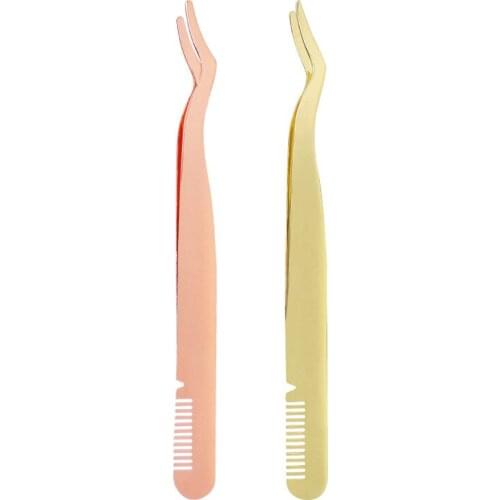 2 In1 Stainless Steel Eyebrow Tweezers Brush Double-headed Design False Eyelash Tweezers with Eyebrow Comb Beauty Makeup Tool