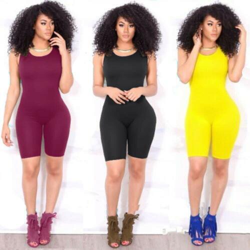 2019 Women Jumpsuit Casual Sleeveless Bodycon Romper Jumpsuit Club Pants Summer Solid Color Vest 1PCS Casual Sexy Playsuit New