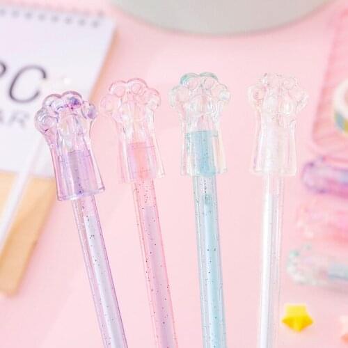 60pcs Per Set Transparent Crystal Cat Claw Neutral Pen Wholesale Student Writing Signature Pen Wholesale Office Stationery Cute