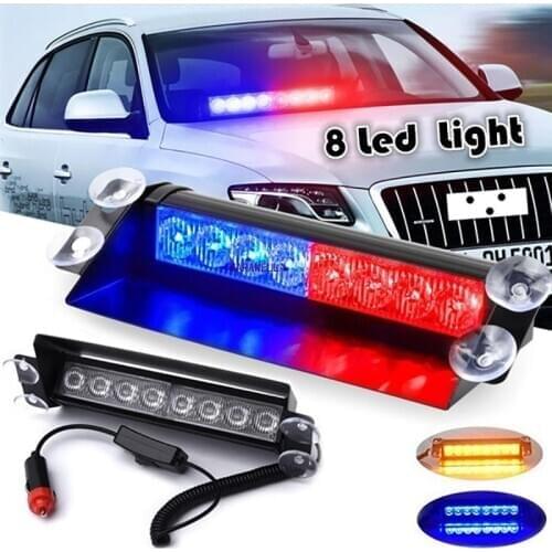 8LED Suction Cup Burst Flashlight Front Glass Car On-Board Warning Shovel Lamp 12V High Beam Counter-Attack Strobe Lamp
