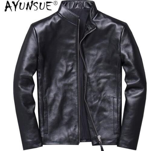AYUNSUE 2021 Autumn Genuine Cowhide Leather Jacket Male Spring New Black Biker Jackets for Men Korean Clothes Veste Homme gmm26