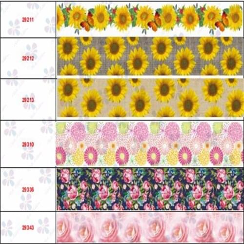 NEW Arrival 1" 25mm Multi Color Flowers Sunflower/ Pink Rose Print Ribbon 50 yards/lot DIY Hair Bows Crafts Accessories