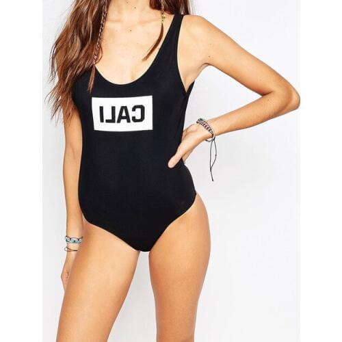 CALI Women Sexy Plunge Neck Bodysuit Swimwear Bathing Suit Jumpsuits & Rompers Sleeveless One Piece Beachwear Bathing Suit