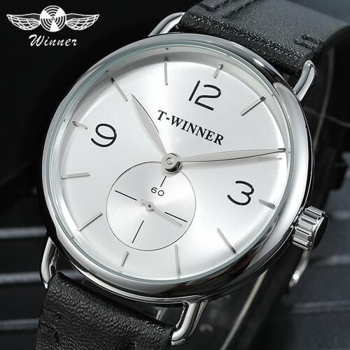Winner New Fashion White Mechanical Watches 2019 Mens Mechanical Wrist Watches Top Brand Luxury Genuine Leather Sub Dial Design