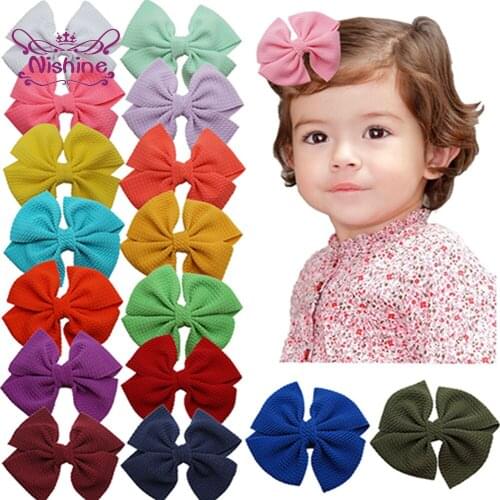 Nishine 4.5 Inches Solid Color Handmade Knotted Baby Girl Duckbill Clips Comfortable Fabric Bowknot Infant Hairpins Holiday Gift