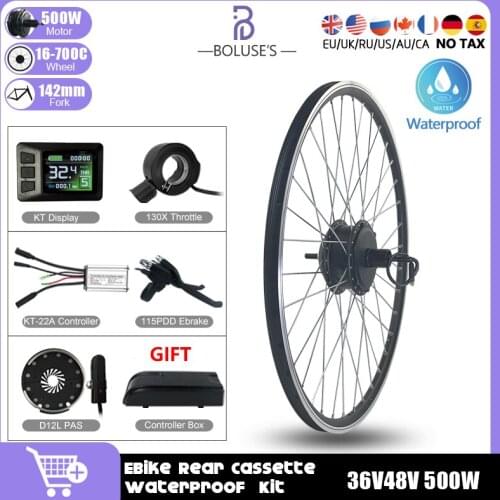 Electric Bike Brushless Gear Rear Cassette Hub motor Wheel 36V48V 500W KT LED LCD EBike Conversion Kit With All Waterproof Plug