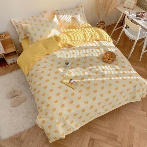 21New Cartoon Yellow series crown Bedding Sets 3/4pcs Childrens Boy Girl And Adult Bed Linings Duvet Cover Bed Sheet Pillowcase