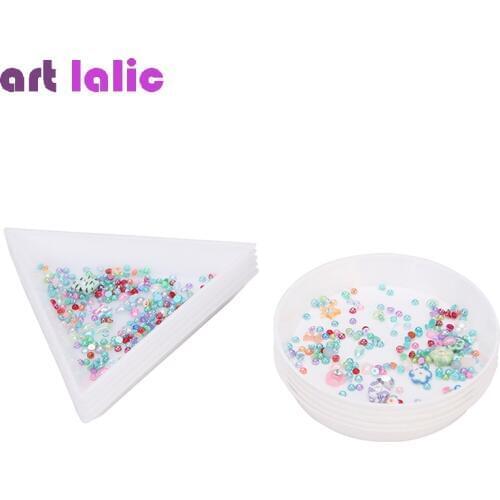 10pcs Round Triangle Plastic Rhinestone Nail Art Box Plate Tray Holder Storage Container Jewelry Glitter Dish Manicure Tool