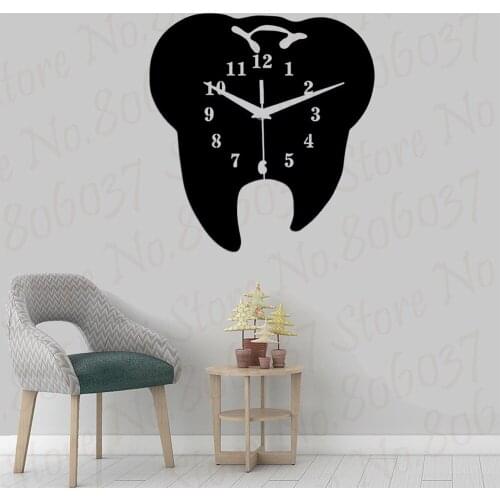 Timelike Creative Tooth-Shaped Wall Clock Dental Ornament Wall Clock 3D Acrylic Creative Mirror Wall Sticker Home Decor WL799