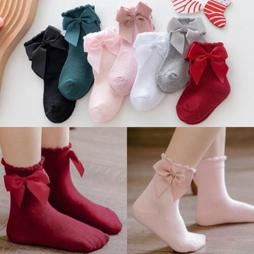 Bow Girl Lace Socks Cotton Princess Socks for Girls Fashion Newborn Baby Long Socks Autumn Winter Children Girl Clothes