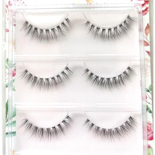 Top sale 3Pairs 3D Mink Lashes Natural HandMade Full Strip Lashes Transparent terrier Short Mink Lashes Style False Eyelashes